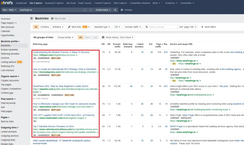 backlinks from top sites