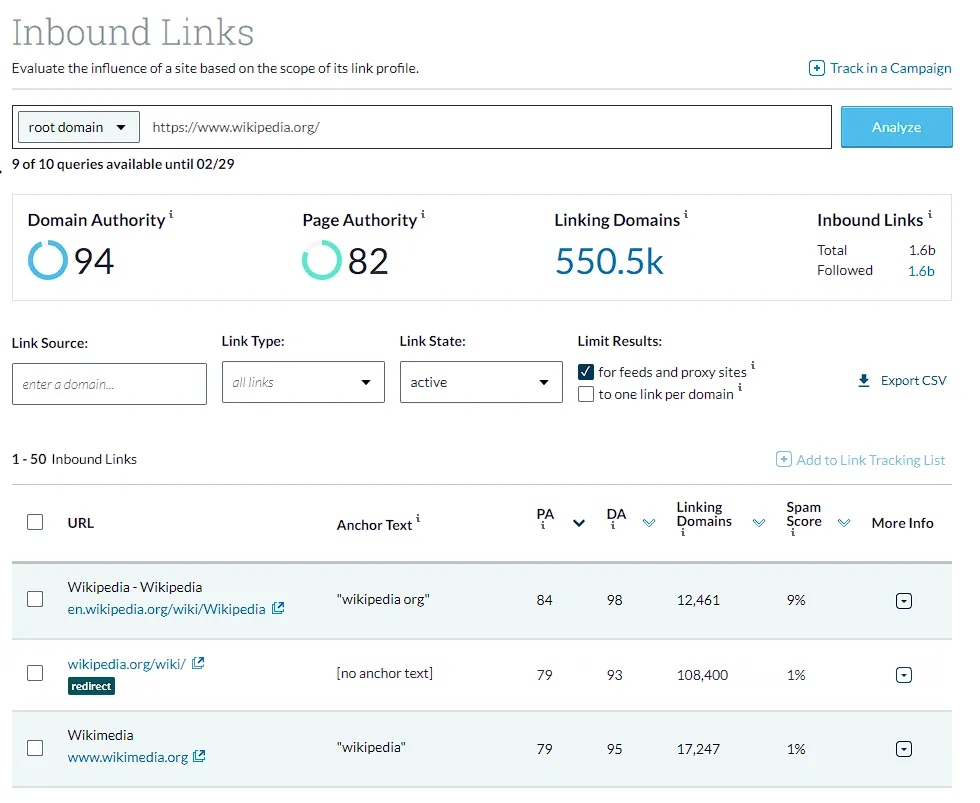 moz inbound links