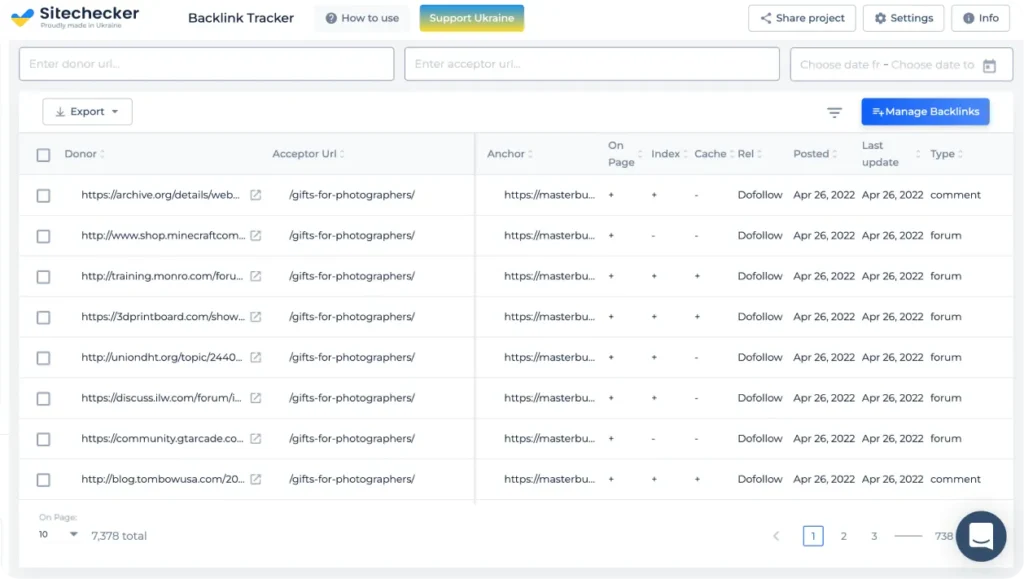 sitechecker backlink track