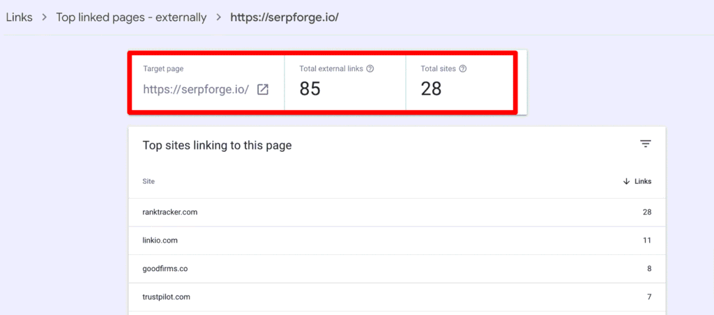 Google Search Console Links Report