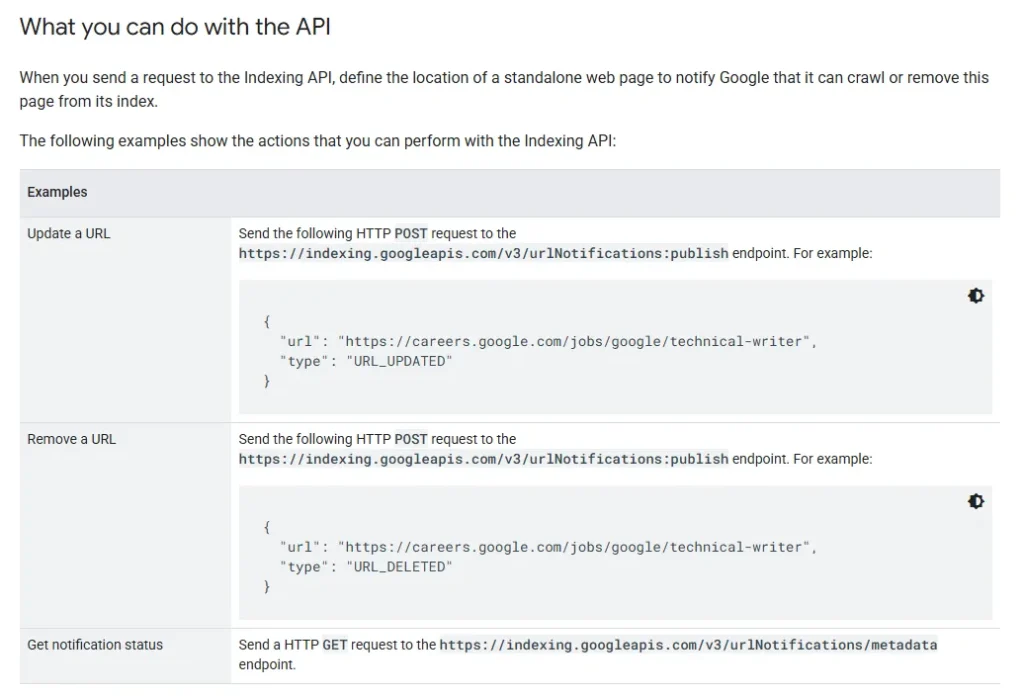 indexing API