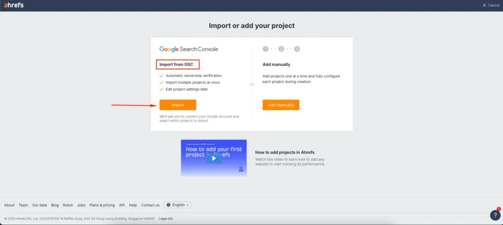 Import from Google Search Console