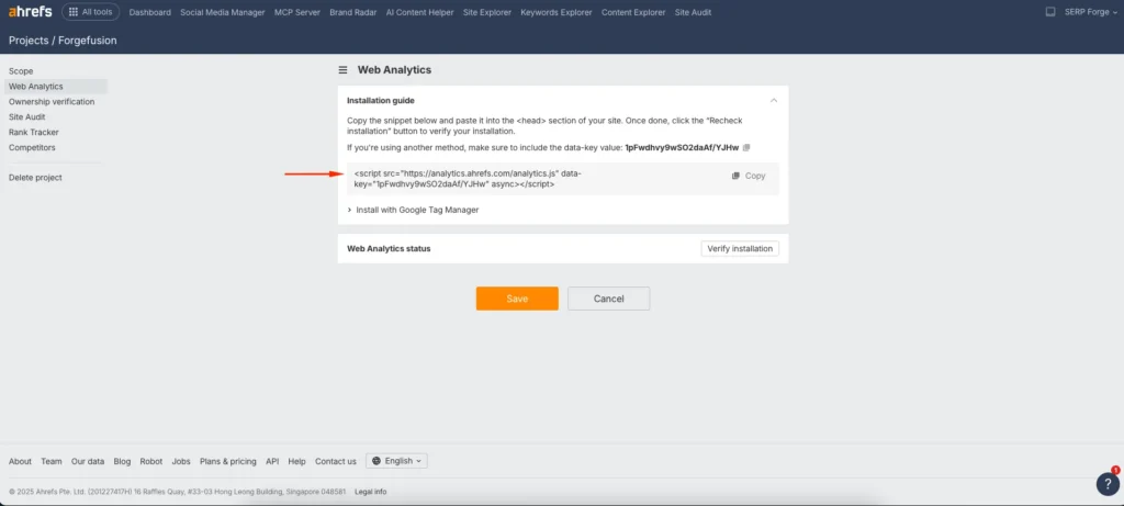 Ahrefs Tracking Script