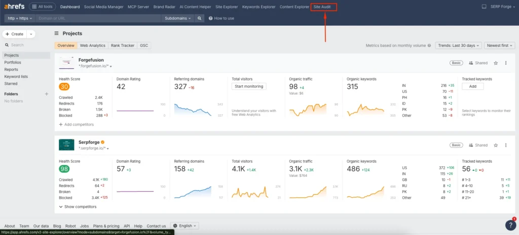 Ahrefs Site Audit
