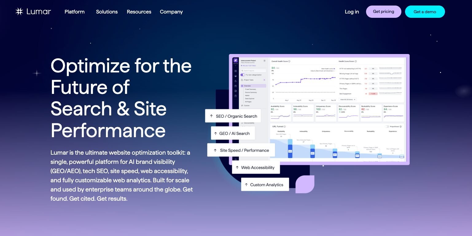 Lumar homepage: Optimize for the Future of Search & Site Performance &ndash; SEO, GEO, and analytics platform 