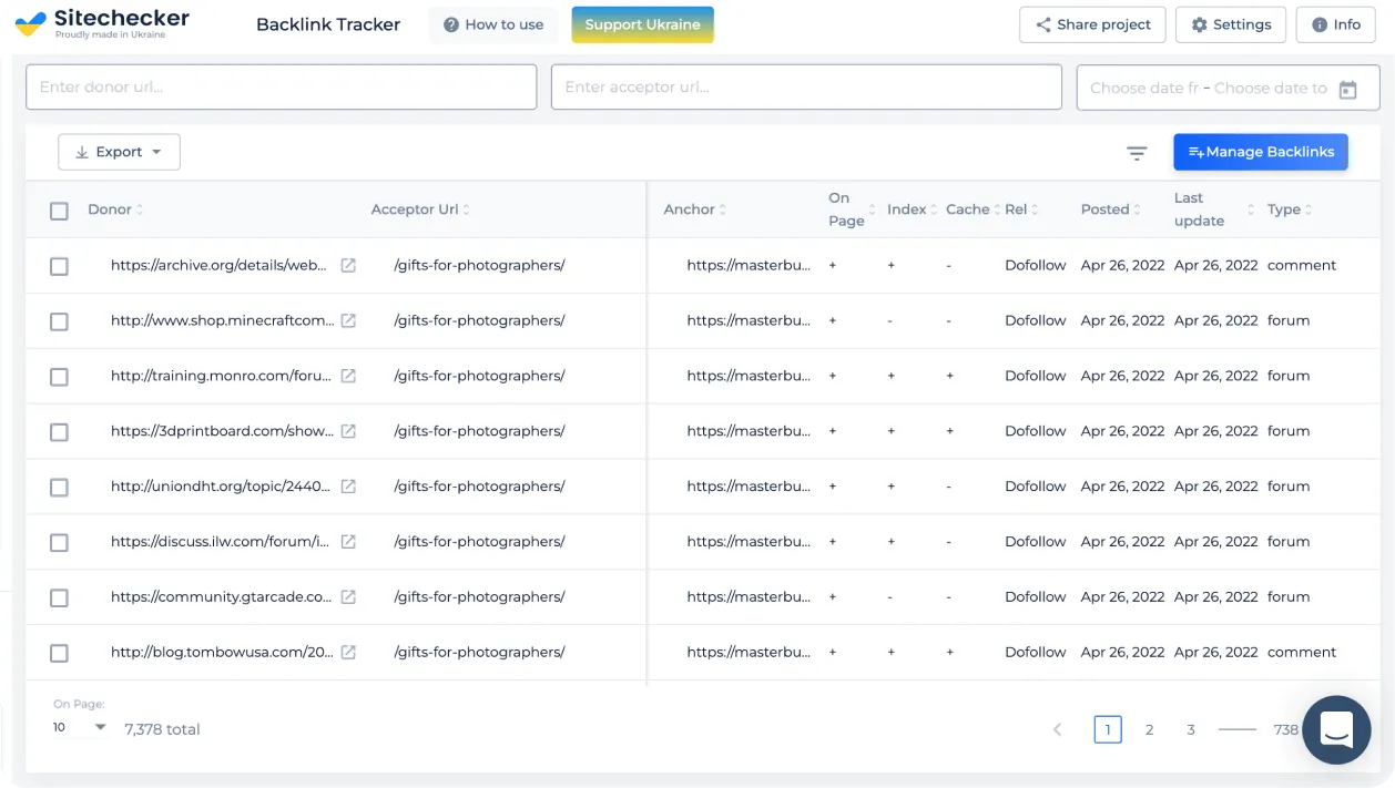sitechecker backlink track